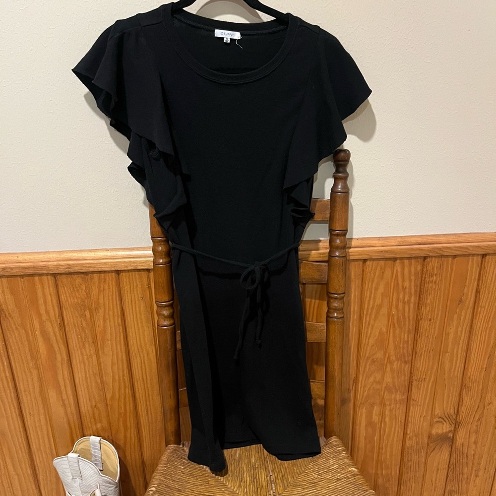 Z Supply Black Ruffle Sleeve Tie-Waist Mini Dress